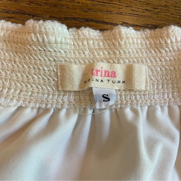 Trina Turk Hoku Embroidery Stripe Lace Off Shoulder Dress Mini Small Ivory - Picture 2 of 11